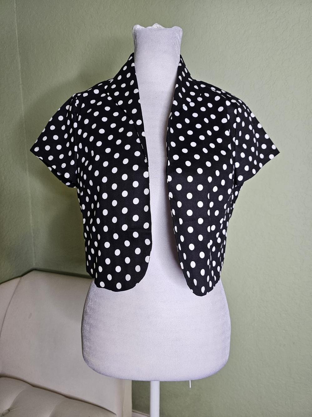Polka Dot Short Sleeve Crop Jacket - Black/White